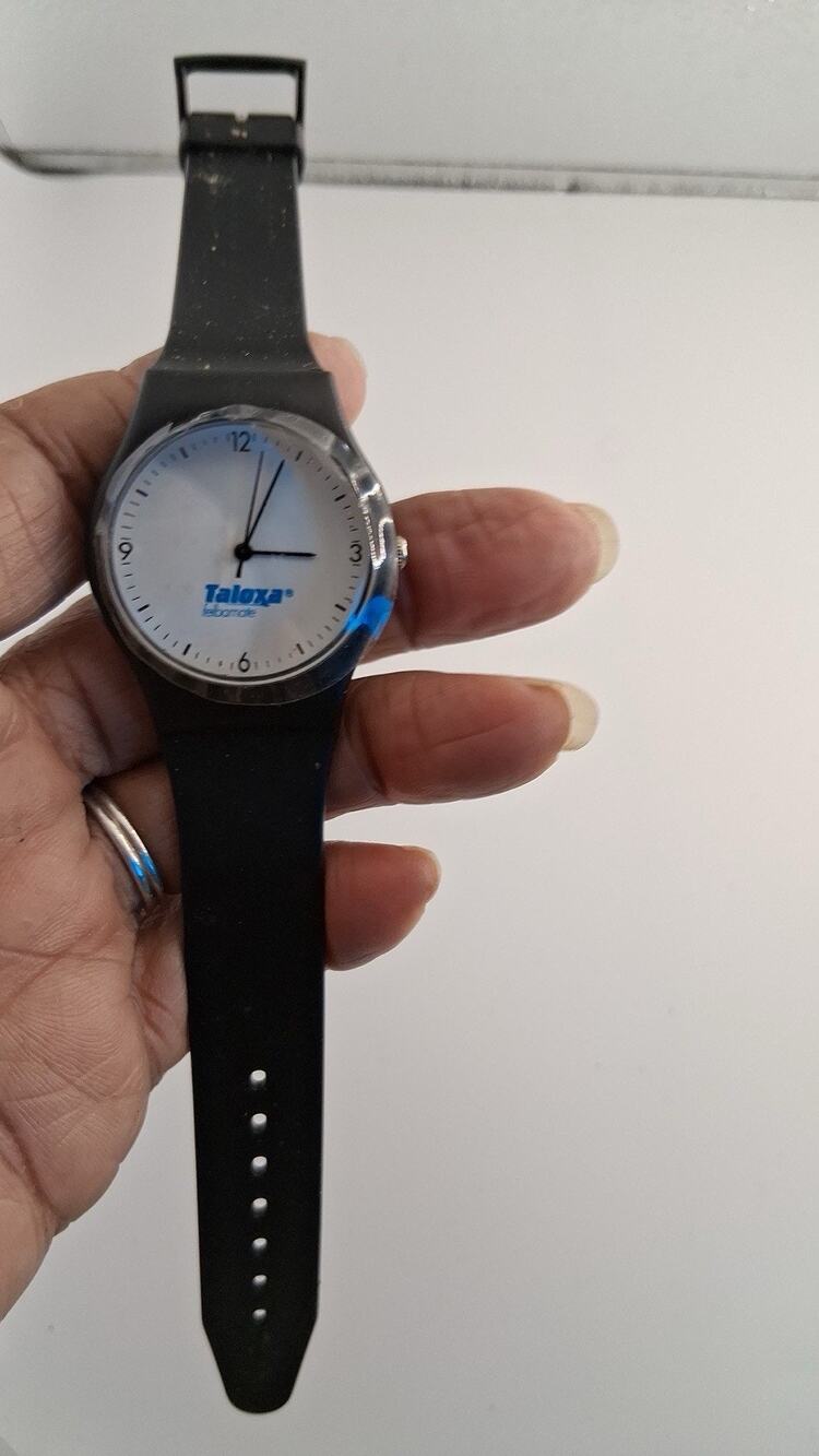 Vintage Taloxa Felbamate Pharma Promo Watch Black Resin Band White Dial Unisex